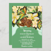 シーグリーンボホワイルドフラワーボタニカル結婚フローラ 招待状 (正面/裏面)