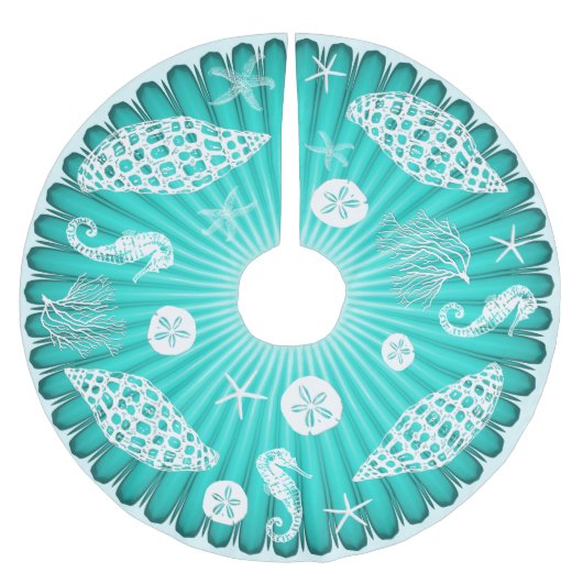 シーグリーンマリンライフトロピカルクリスマス ブラッシュドポリエステルツリースカート (正面)