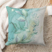 シーグリーンリーフとティール(緑がかった色)インクミスティーク クッション (ブランケット)