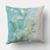 シーグリーンリーフとティール(緑がかった色)インクミスティーク クッション (裏面)