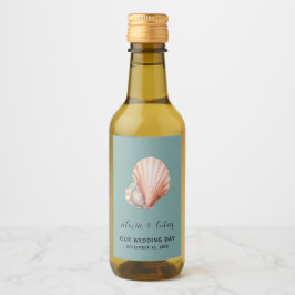 シーグリーン シェル付き「私たちの結婚式の日」ミニラベル ワインラベル