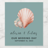 シーグリーン シェル付き 「私たちの結婚式の日」 ワインラベル (シングルラベル)