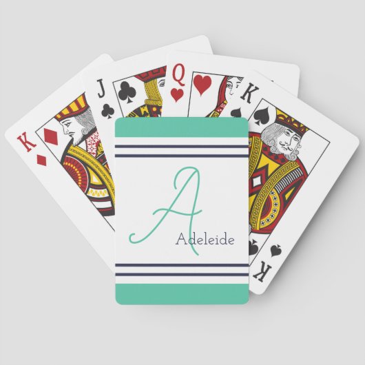 シーグリーン&ネーブブルーストライプパーソナライズされた トランプ (裏面)