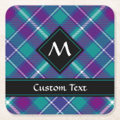 シーグリーン、パープル、ブルータータンチェック スクエアペーパーコースター (正面)