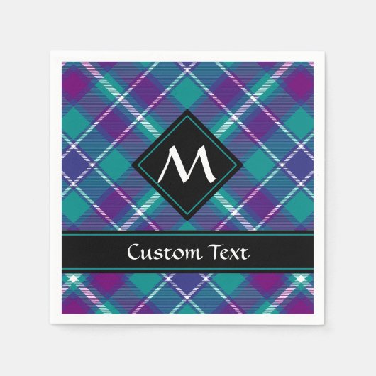 シーグリーン、パープル、ブルータータンチェック スタンダードカクテルナプキン (正面)