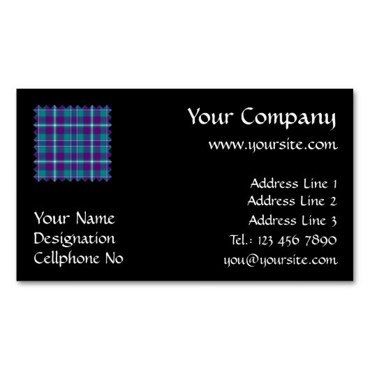 シーグリーン、パープル、ブルータータンチェック マグネット名刺 (正面)