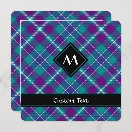 シーグリーン、パープル、ブルータータンチェック 招待状 (正面/裏面)