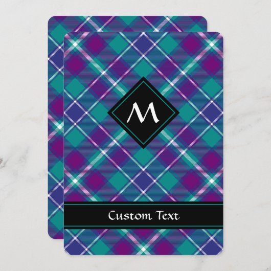シーグリーン、パープル、ブルータータンチェック 招待状 (正面/裏面)