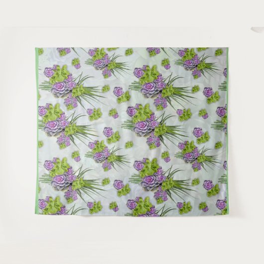 シーグリーン&ラベンダートーンの多肉質の色合い タペストリー (正面(横))