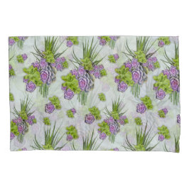 シーグリーン&ラベンダートーンの多肉質の色合い 枕カバー