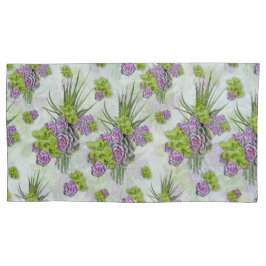 シーグリーン&ラベンダートーンの多肉質の色合い 枕カバー