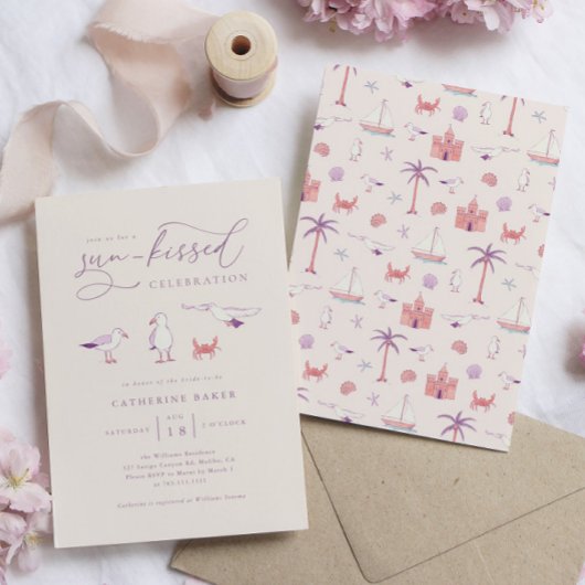 シーグルスビーチサン接吻ブライダルシャワー招待 招待状