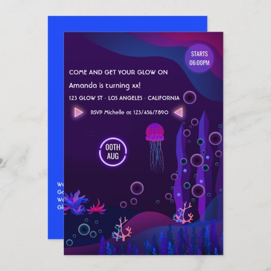 シーグロー誕生日パーティーの招待の下 招待状 (正面/裏面)