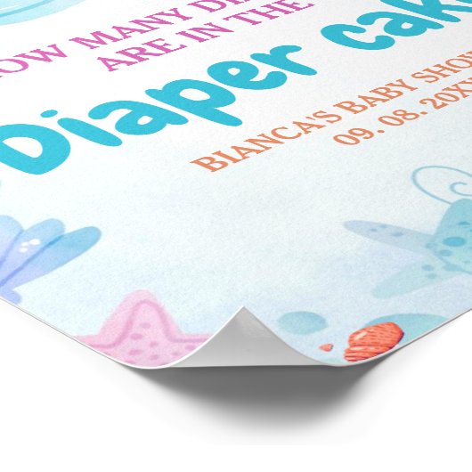 シーケーキの下で赤ちゃんシャワーゲームサインを推測 ポスター (角)