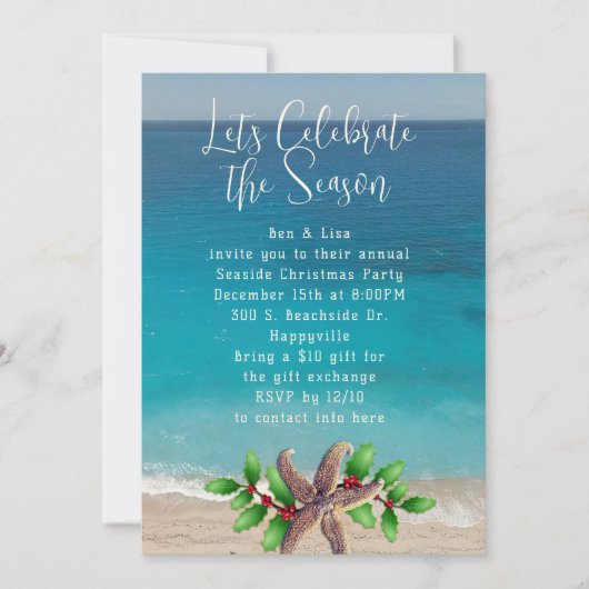 シーコーストクリスマスパーティービーチをテーマにした招待状 招待状 (正面)