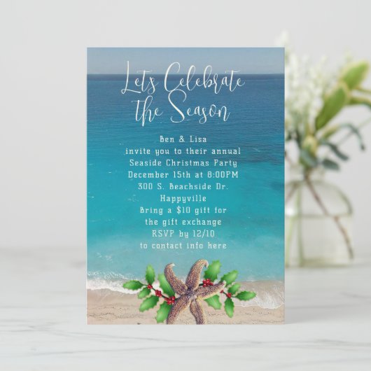 シーコーストクリスマスパーティービーチをテーマにした招待状 招待状 (スタンド正面)