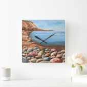 シーコーストロッキーの崖の海岸リラックスの明るい スクエア壁時計 (ホーム)