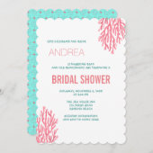 シーコーラルンブルー文字ブライダルシャワー 招待状 (正面/裏面)