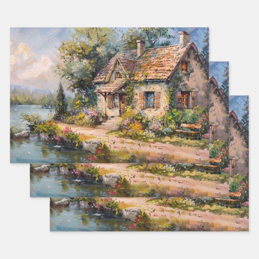 シーサイドお洒落コテージコテージコアデクページ ラッピングペーパーシート (セット)