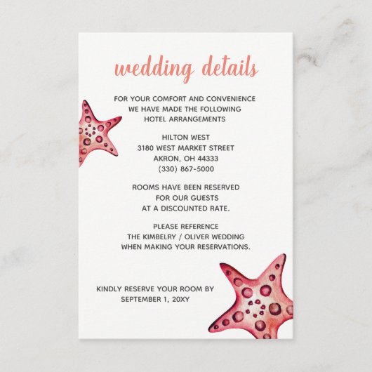 シーサイドお祝いビーチ結婚式詳細カード エンクロージャーカード (正面)