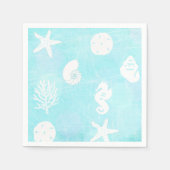 シーサイドかわいらしビーチをテーマにしたシーシェル スタンダードカクテルナプキン (正面)