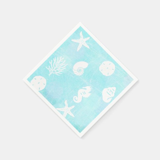 シーサイドかわいらしビーチをテーマにしたシーシェル スタンダードカクテルナプキン (角)