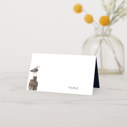 シーサイドウォーター色ネイビー結婚ブルー プレイスカード (正面)