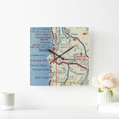 シーサイドオレゴンヴィンテージマップ スクエア壁時計 (ホーム)