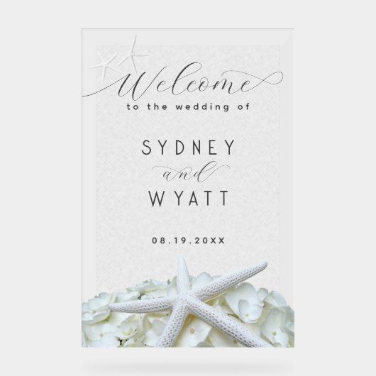 シーサイドガーデンヒトデ結婚ィッシュの霜の降りた歓迎 アクリルサイン (正面)