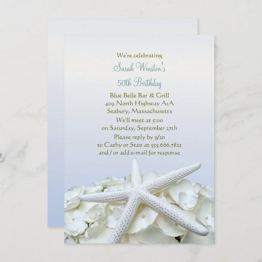 シーサイドガーデンヒトデ誕生日パーティーの招待 招待状 (正面/裏面)