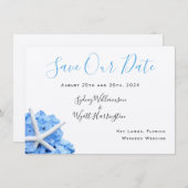 シーサイドガーデンブルーフローラ保存の日付カード 招待状 (正面/裏面)