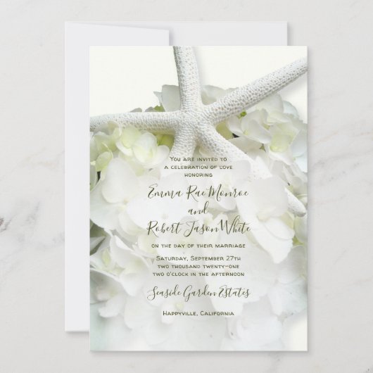 シーサイドガーデンホワイトエレガントビーチ結婚式 招待状 (正面)