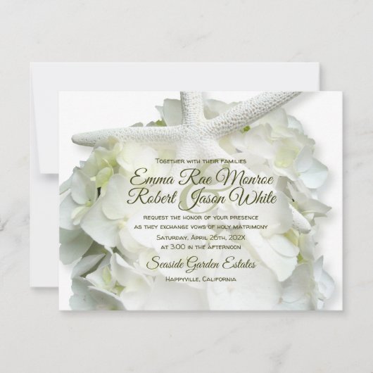 シーサイドガーデンホワイトヒトアジサイ結婚ズ 招待状 (正面)