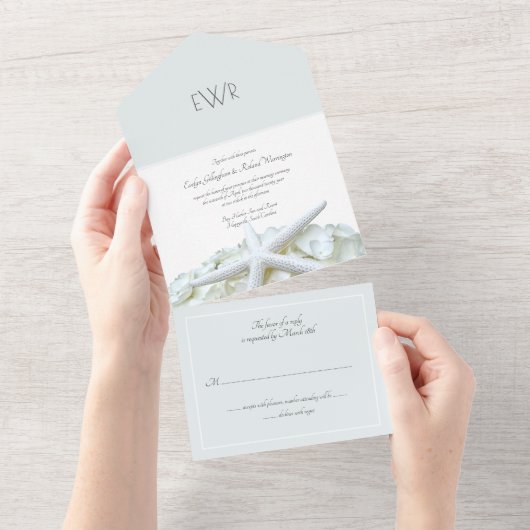 シーサイドガーデンモノグラ結婚ム伝統的ズ オールインワン招待状 (貼ってはがせる)