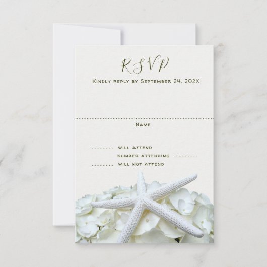 シーサイドガーデン結婚ホワイトの垂直の返信カード 出欠カード (正面)