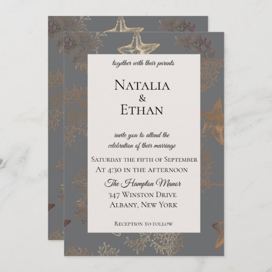 シーサイドグロースターフィッシュサンゴ結婚式招待状 招待状 (正面/裏面)