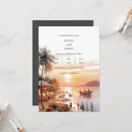 シーサイドコースタルビレッジマーケットアットサンセット結婚ズ 招待状 (正面/裏面インサイチュ)
