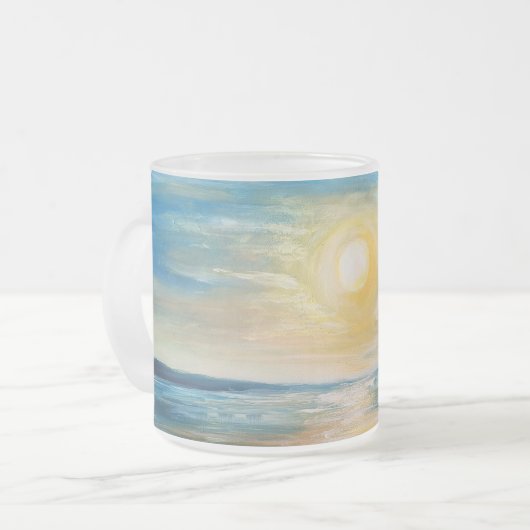 シーサイドサンライズ海サンセットラディアントシースケープパイン フロストグラスマグカップ (正面左)