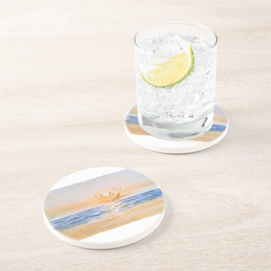 シーサイドサンライズ – 水の色シースケー絵を描プのウィット コースター (側面)