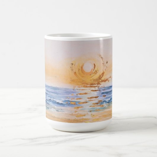 シーサイドサンライズ – 水の色シースケー絵を描プのウィット コーヒーマグカップ (中央)