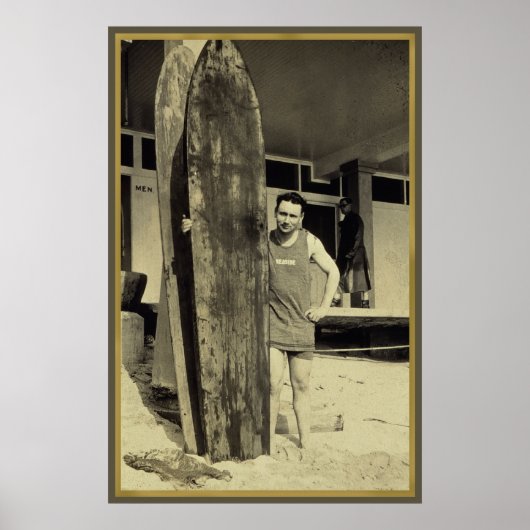 シーサイドサーフィンインハワイヴィンテージサーフスポーツファン ポスター (正面)