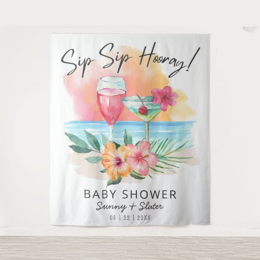 シーサイドシピン |熱帯ビーチのベビーシャワー タペストリー (正面)