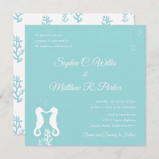 シーサイドシーホース結婚式招待状 |アクア (正面/裏面)