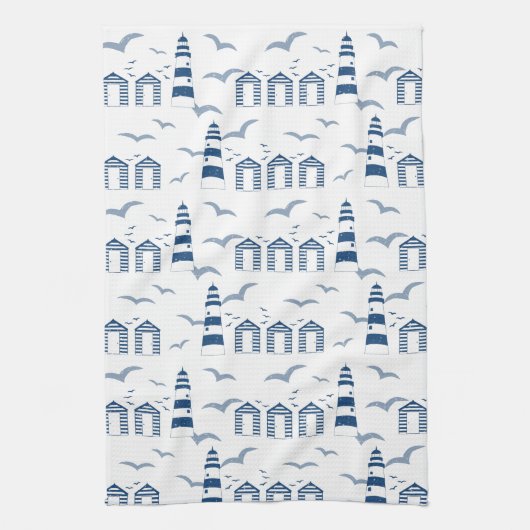 シーサイドシーンビーチハウス&ライトハウス キッチンタオル (縦)