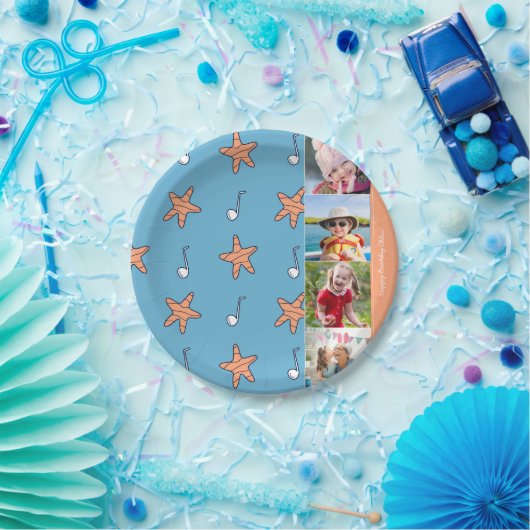シーサイドスターとミュージックノートハッピーバースデー写真 ペーパープレート (パーティー)