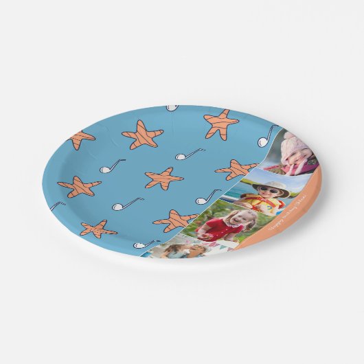 シーサイドスターとミュージックノートハッピーバースデー写真 ペーパープレート (アングル)