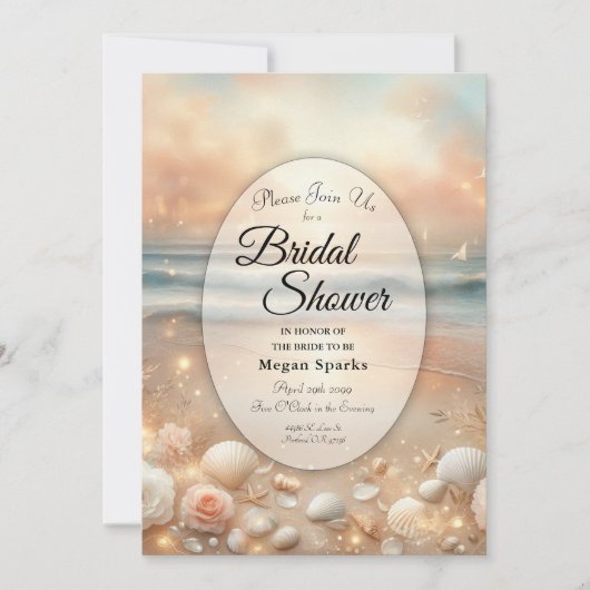 シーサイドスパークルアンドサンセットドリームズブライダルシャワー 招待状 (正面)