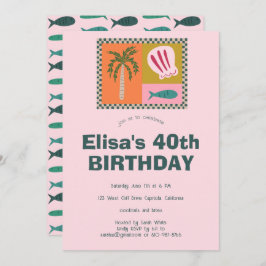 シーサイドソイモダンリーかわいカスタムい誕生日パーティー 招待状