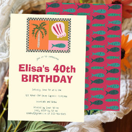 シーサイドソイモダンリーかわいカスタムい誕生日パーティー 招待状