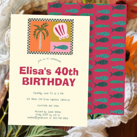 シーサイドソイモダンリーかわいカスタムい誕生日パーティー 招待状